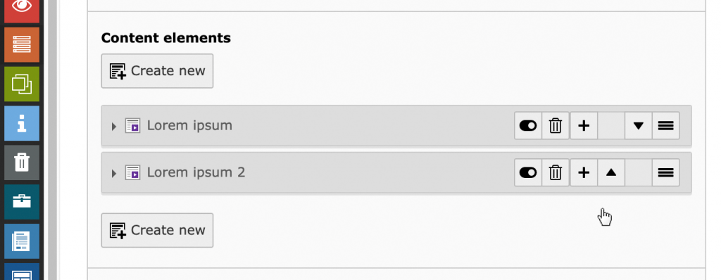 Content element utility buttons