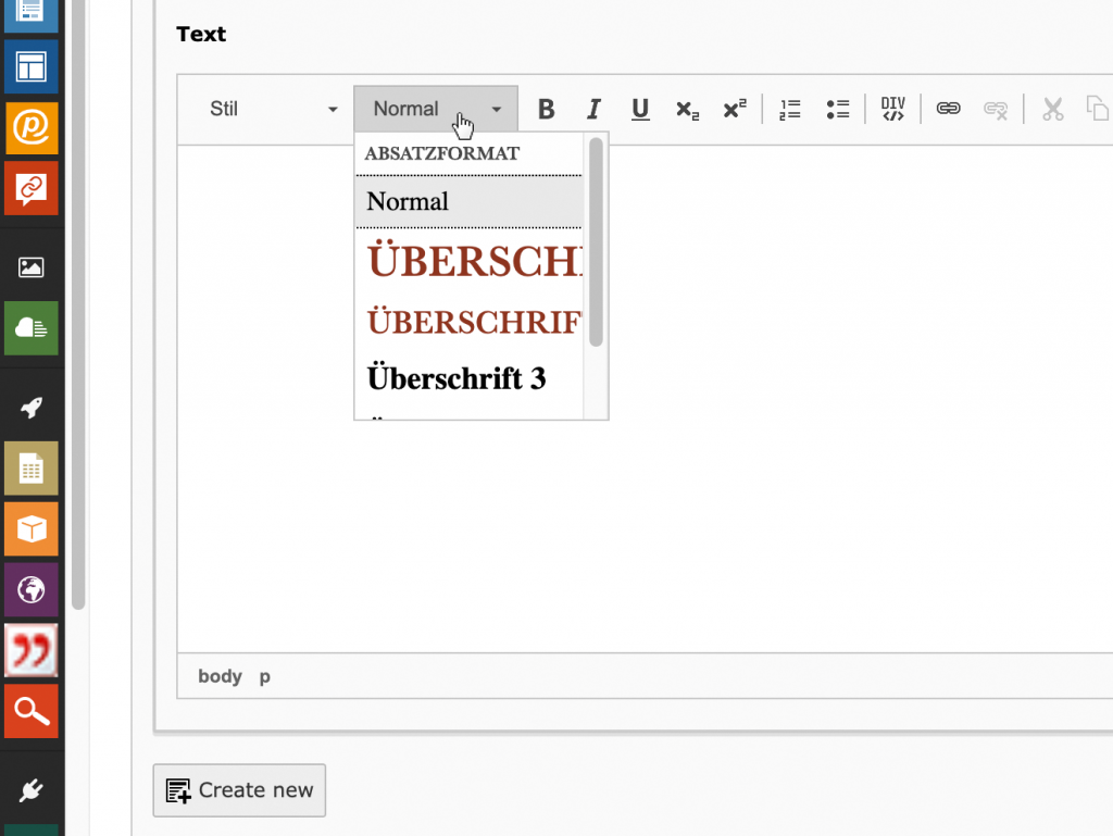 RIch text editor with open format selection